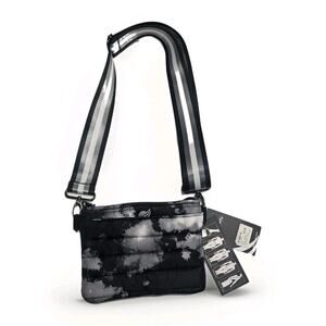 NWT Think Royln Crossbody Black Camo Quilted Puffer Striped Strap Travel Casual
